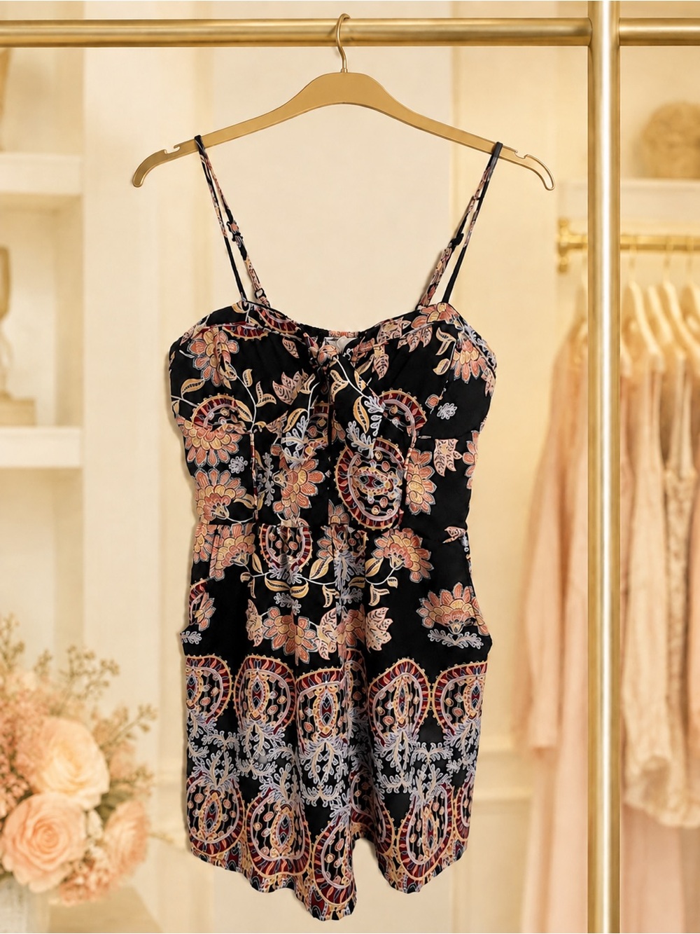 About a Girl Juniors Floral Paisley Romper Black Multicolor Size S